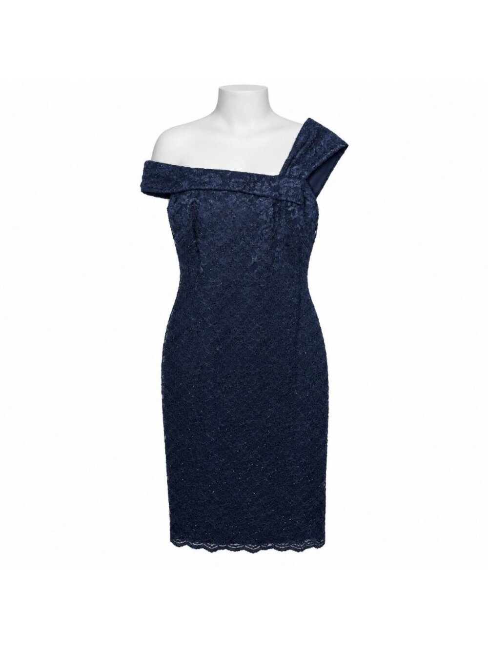 Vince Camuto Navy Shimmer Lace Draped Off Shoulder Cocktail Dress Womens Sz 10